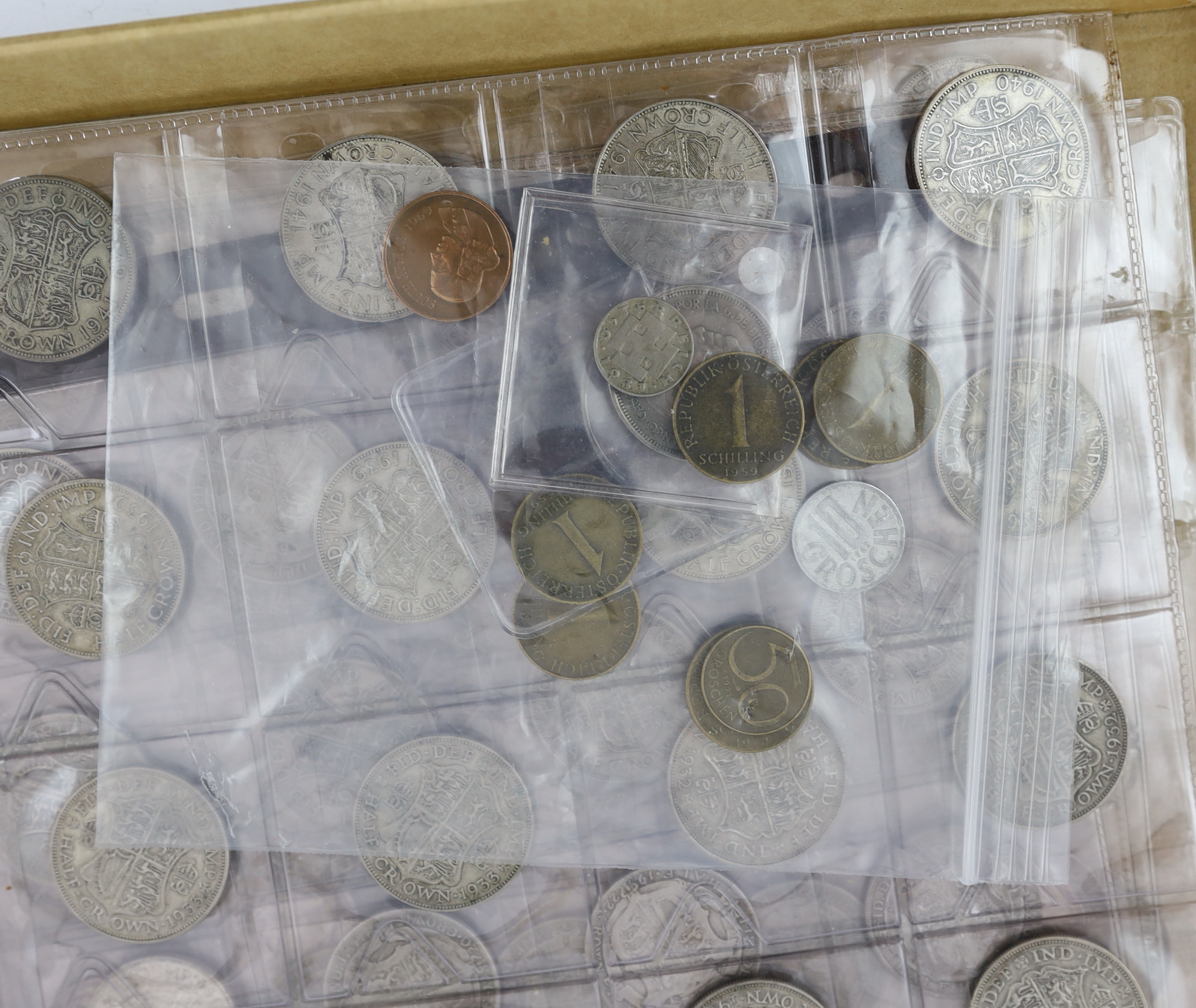 British and World coins, including a collection of Edward VI to George VI halfcrowns